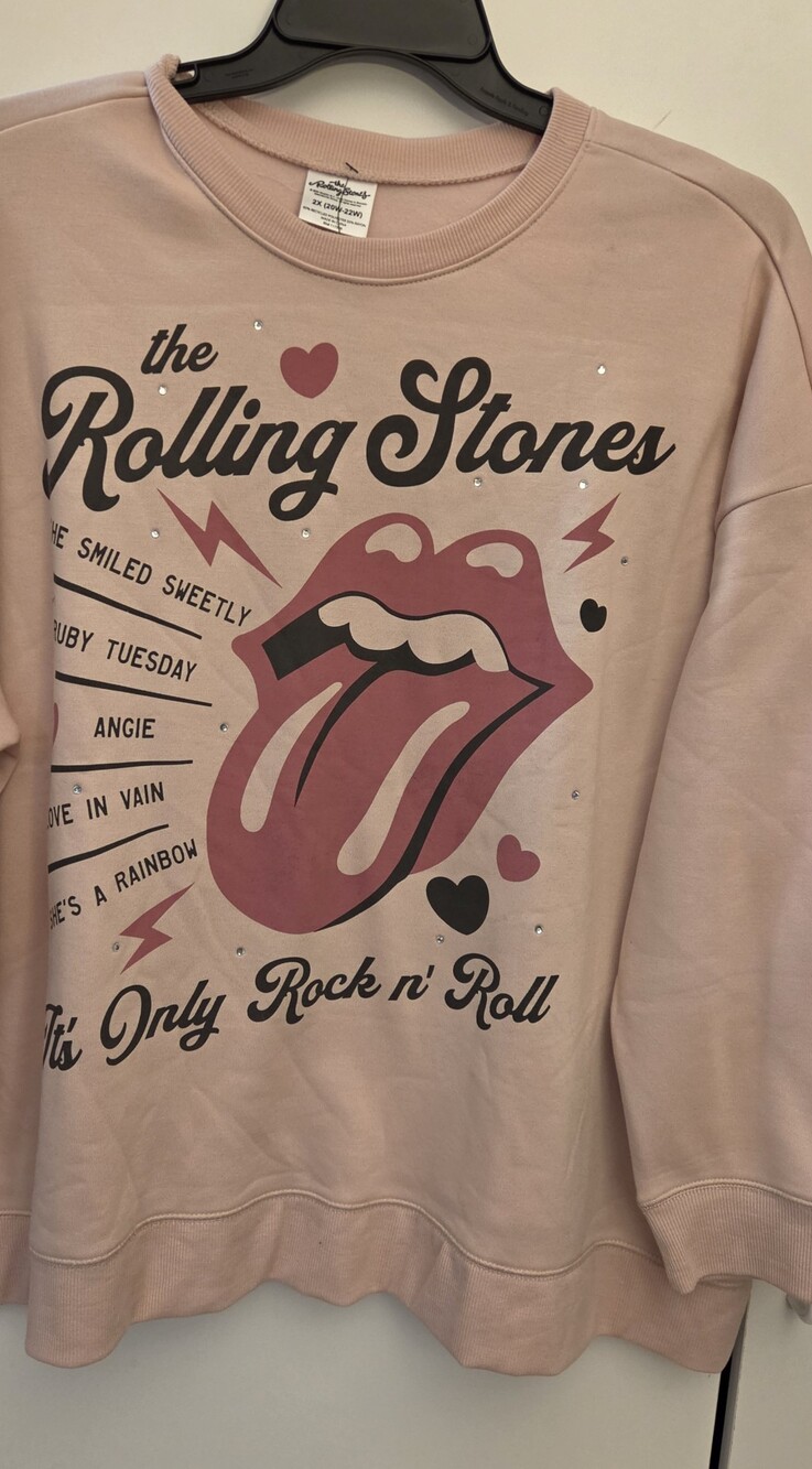 the Rolling Stones Blush Pink Crewneck Sweatshirt with Tongue Graphic